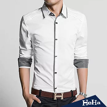 襯衫 純棉拼色修身長袖襯衫 四色-HeHa-2XL(白色)