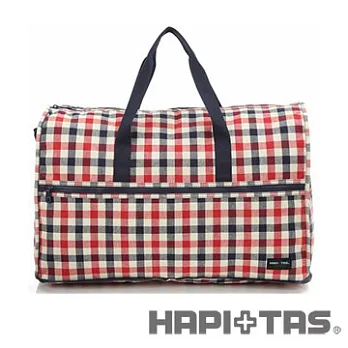 HAPI+TAS 格紋摺疊旅行袋(大)藍紅