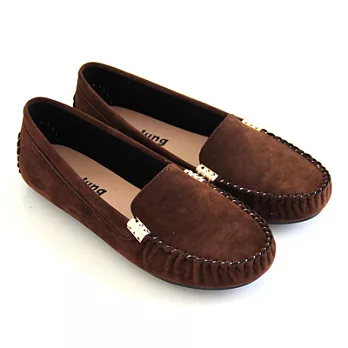 【Pretty】柔軟絨布質感金飾扣莫卡辛休閒鞋24咖啡