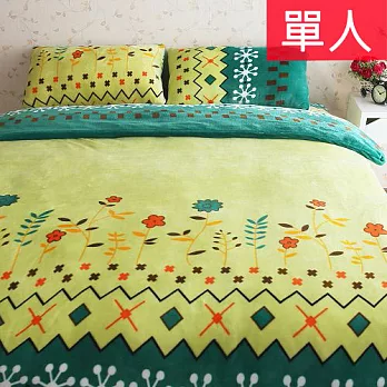 《契斯特》柔暖法蘭絨三件式床包組-單人嫩綠花芽
