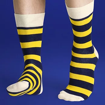 『摩達客』瑞典進口【Happy Socks】藍黃橫紋中統襪36-40