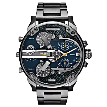 DIESEL 霸勢登場四時區計時潮流腕錶-牛仔藍
