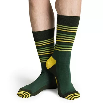 『摩達客』瑞典進口【Happy Socks】綠黃半橫紋中統襪41-46