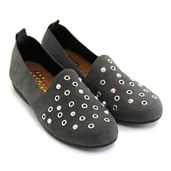 【Pretty】質感鑽飾鉚釘休閒平底鞋23灰色