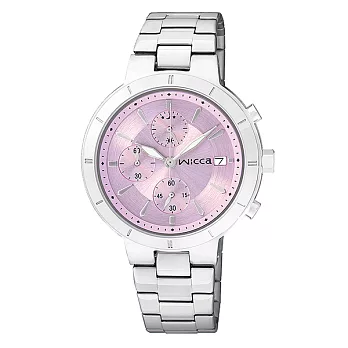 CITIZEN WICCA 皎潔月光氣質三眼時尚腕錶-粉紫x銀
