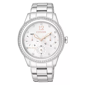 CITIZEN Eco-Drive 永恆迷戀光動能三眼時尚腕錶-銀