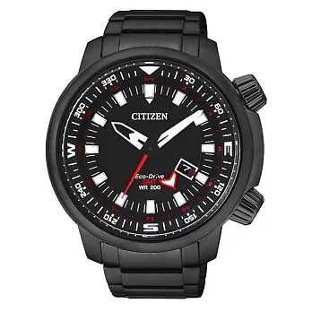CITIZEN Eco-Drive雙層霸氣日期顯示腕錶-黑