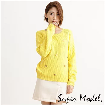 【名模衣櫃】繽紛色系珠花針織杉-共9款FREE黃