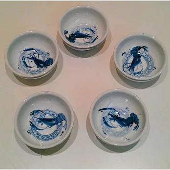 【青花皇后楊莉莉】手繪青花-普洱茶碗組(蝦子)(五入)