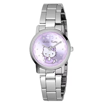 HELLO KITTY 蕾絲公主時尚腕錶-紫x銀