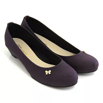 【Pretty】簡約小巧蝴蝶結金飾低跟包鞋25紫色