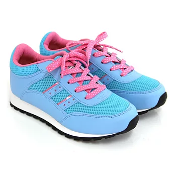 【Pretty】俏皮女孩繽紛網布拼接休閒慢跑鞋25水藍