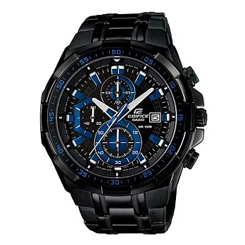 CASIO EDIFICE 魔界霸主再現時尚三眼運動腕錶-黑+藍-EFR-539BK-1A2