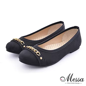 【Messa米莎】(MIT) 名媛品味時尚金屬鍊內真皮平底包鞋-三色35黑色