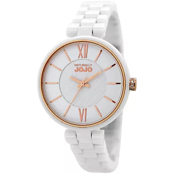 NATURALLY JOJO 你我約定白陶瓷腕錶-玫瑰金