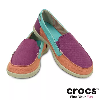 Crocs - 女款 - 女士沃爾盧帆布便鞋 -35亮紫/西瓜紅色