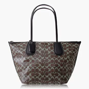 【COACH 實搭耐用】PVC / 手提 / 肩背托特包_棕黑色