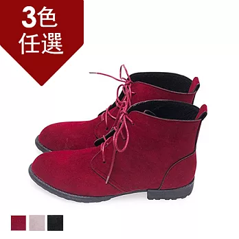 FUFA MIT冬色絨布高筒靴(FA28) - 共三色23酒紅