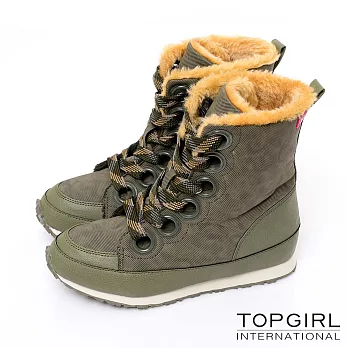 【TOP GIRL】美式率性素絨內鋪毛保暖靴6.5綠