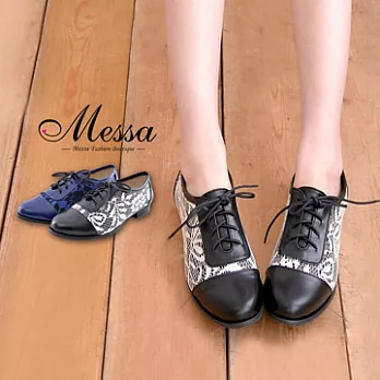 【Messa米莎】(MIT) 英倫風尚經典蕾絲艷色內真皮牛津鞋-兩色35藍色