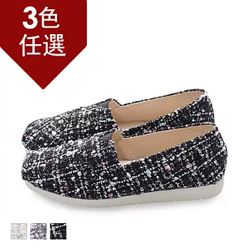 FUFA MIT混色毛呢抓摺風少女鞋(N16) - 共三色22.5黑