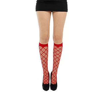 『摩達客』英國進口義大利製【Pamela Mann】方格網紋紅色及膝高筒襪Free SIZE