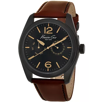 Kenneth Cole 風雅紳士雙眼時尚腕錶- 黑/42mm