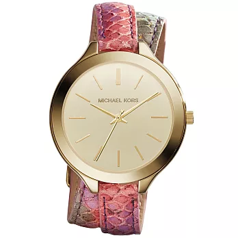 Michael Kors 薄型美姬環繞式腕錶-金x彩色帶