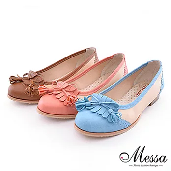 【Messa米莎】(MIT)淘氣少女撞色內真皮低跟莫卡辛鞋 -三色37棕色