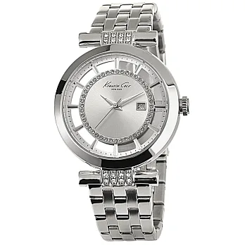 Kenneth Cole 時空凝視鏤空晶鑽不鏽鋼腕錶-銀色/34mm銀色