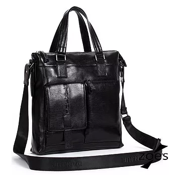 【Zoe’s】嚴選頭層牛皮 荔枝紋 雙口袋 兩用隨身包(尊爵黑)