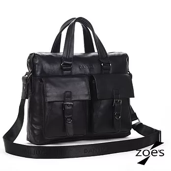 【Zoe’s】嚴選頭層牛皮 日系風格 雙口袋 三用公事包(尊爵黑)
