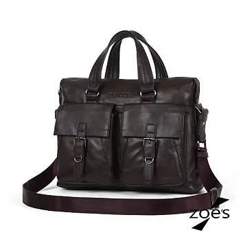 【Zoe’s】嚴選頭層牛皮 日系風格 雙口袋 三用公事包(品味棕)