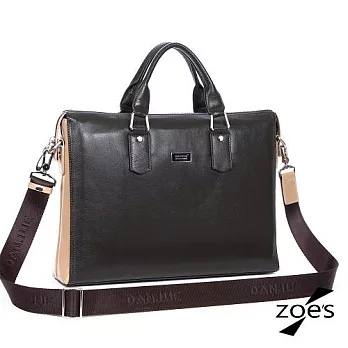 【Zoe’s】頂級牛皮 商務系列 雙色皮革 三用電腦包(品味棕)