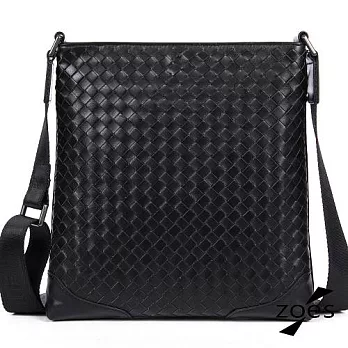 【Zoe’s】嚴選頭層牛皮 經典編織紋 隨身斜揹包(尊爵黑)