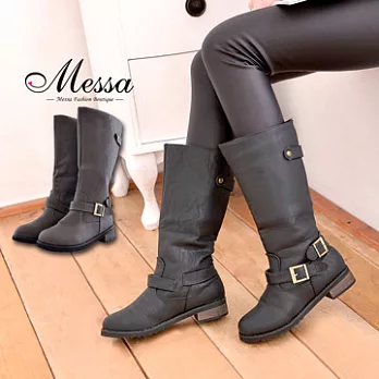 【Messa米莎】冬日基本款雙扣環飾帶造型長筒靴-兩色40黑色