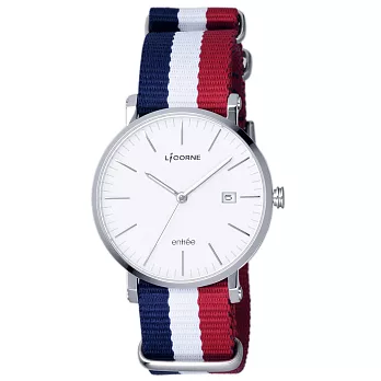 LICORNE entrée 極簡生活風日期腕錶-銀X藍白紅