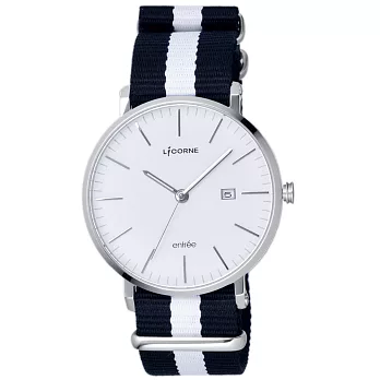 LICORNE entrée 極簡生活風日期腕錶-銀X深藍白