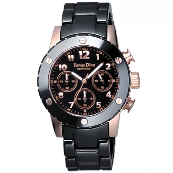 Roven Dino羅梵迪諾 希望旅程計時陶瓷腕錶-黑x玫瑰金
