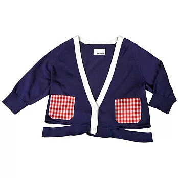 『摩達客』美國LA設計品牌【Suvnir】深藍紅格紋針織衫短版外套M-2