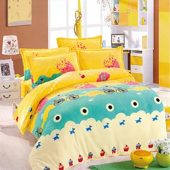 【法式寢飾花季】時尚典藏-雙人法蘭絨兩用被全鋪棉床包組(精靈仙子5*6.2尺)