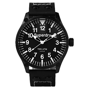 Superdry極度乾燥 Aviation Equipment系列潮人領航皮帶腕錶-白x黑