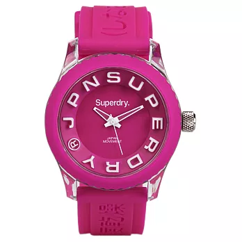 Superdry極度乾燥 Tokyo系列炫彩視覺運動腕錶-白x桃紅x小