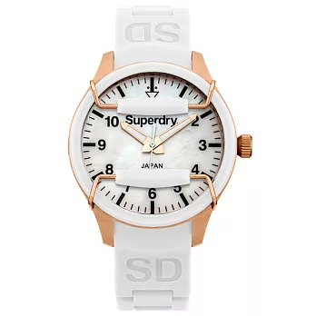 Superdry極度乾燥 Scuba系列英式休閒復古腕錶-白x金框