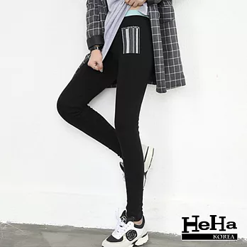 內搭褲 彈性彩腰印條碼貼身長褲 三色-HeHa-FREE(黑色)