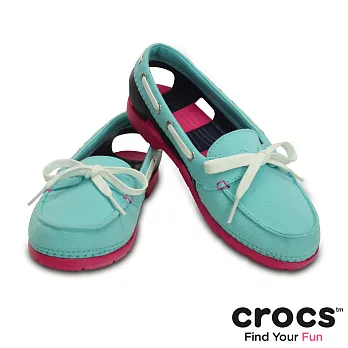 Crocs - 女款 - 女士海灘帆船帆布鞋 -35淺湖藍/海軍藍色