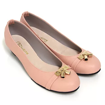 【Pretty】簡單金屬綴飾楔型低跟包鞋23粉紅