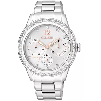 CITIZEN Eco-Drive 閃亮亮質感晶鑽時尚優質女性腕錶-銀-FD2010-58A