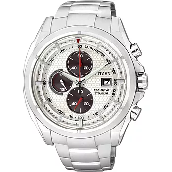 CITIZEN Eco-Drive 高傲戰士鈦金屬光動能時尚腕錶-銀-CA0551-50A