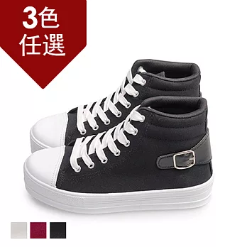 FUFA MIT圓頭帆布厚底鞋(J45) - 共3色23黑